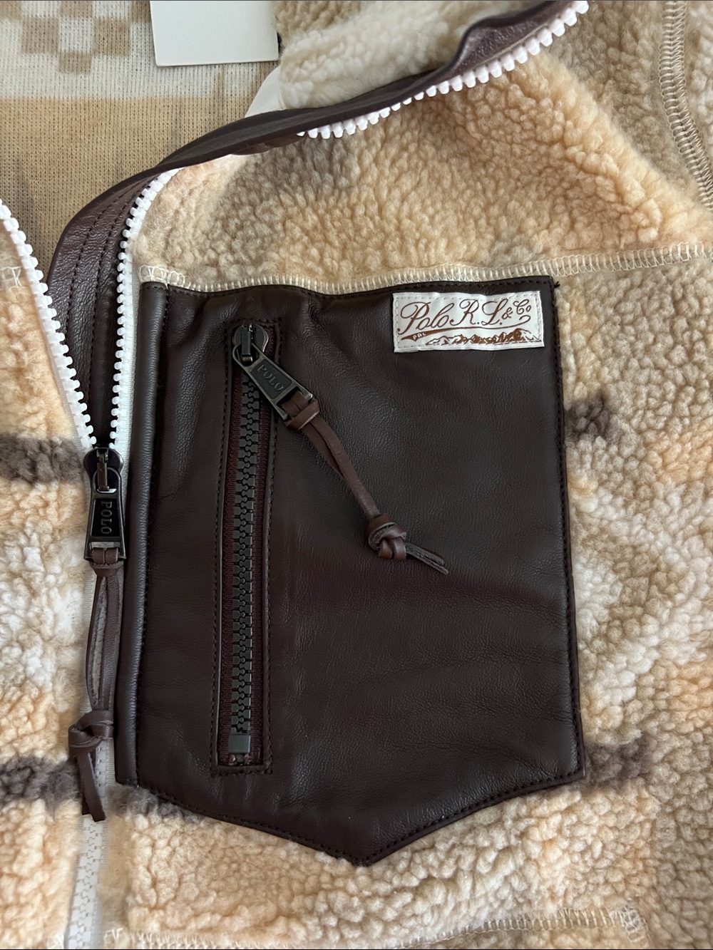 Polo by Ralph Lauren Brown Leather-Trim Sherpa Jacket - Picture 2 of 4